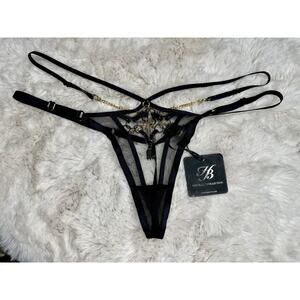 Honey Birdette GIGI🖤 Black Gold Lace Tassel Thong Large